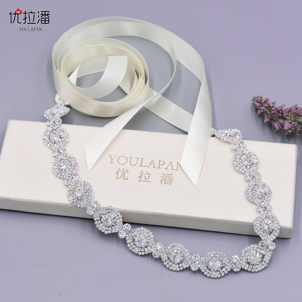 Cristales de plata de Shinny Fajas de boda de diamantes Diamante Vestido de novia Cinturón Hazas Accesorios CL0428