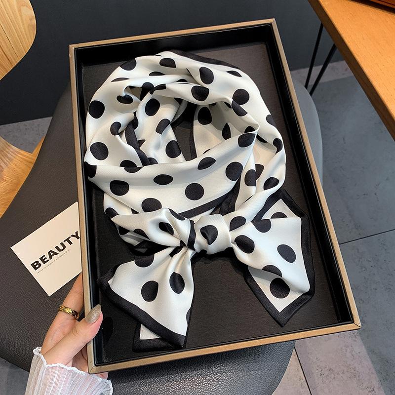 

Scarves Hijab Silk Scarf Women Fashion Dot Long Advanced Feeling Lady Hair Band Foulard Neckerchief Female Bandana Shawl Four Seasons