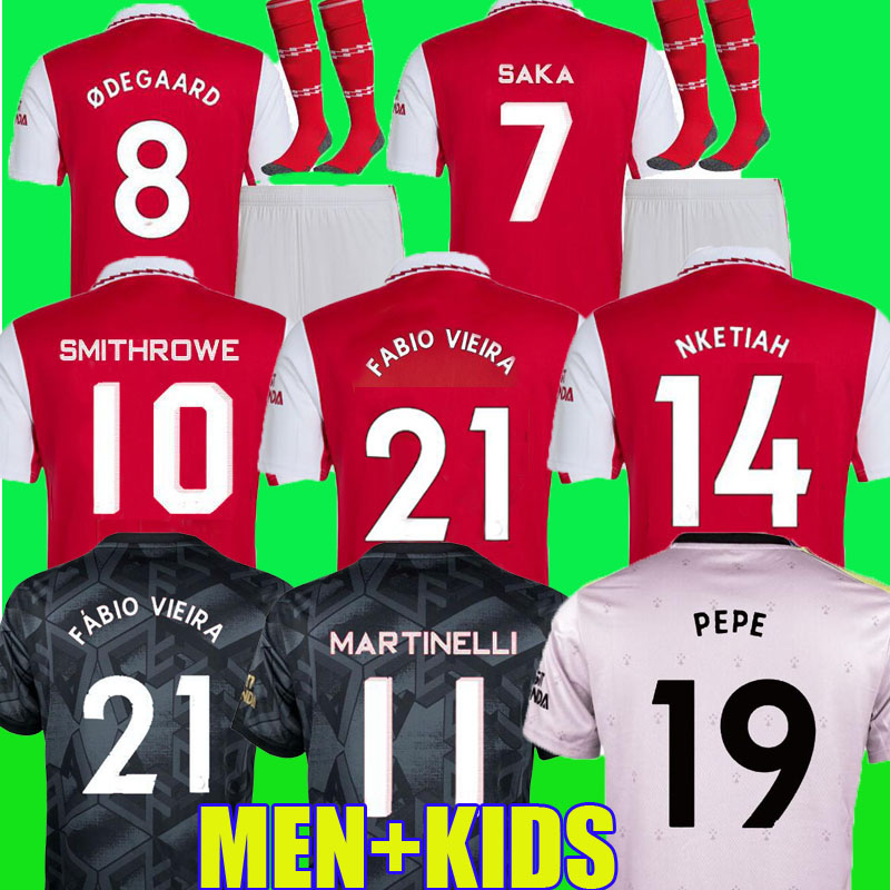 

22 23 SMITH ROWE PEPE SAKA soccer jerseys FABIO VIEIRA Fans Player version ODEGAARD NKETIAH 14 MARTINELLI TIERNEY SAMBI 2022 2023 football shirt Men Kids kit ArSeN 4xl, 22/23 home+epl