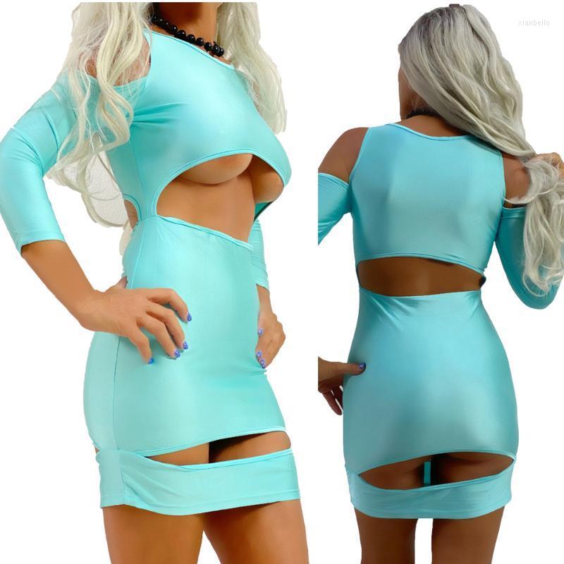 

Casual Dresses WONDER BEAUTY Long Sleeve Midi Women Skinny Hollow Out Solid Color Dress, Blue
