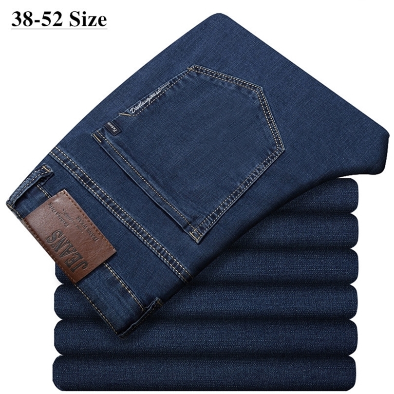 

Plus Size 44 48 50 52 Mens Blue Jeans Classic Loose Elastic Trousers Business Casual Denim Pants Brand Mens Clothes 201128, Dark blue