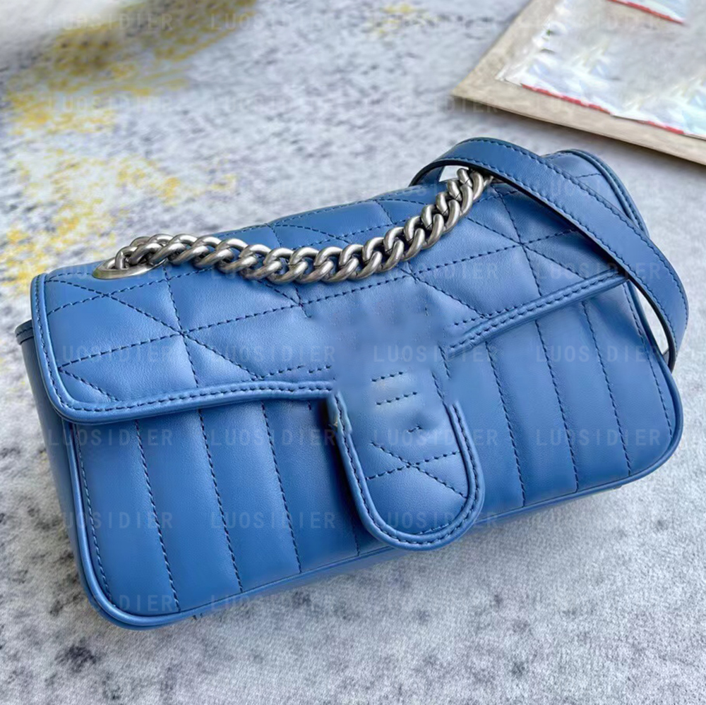 

2022 new handbag marmont bag women crossbody leather bags pochette purse softly structured rectangular shape blue matelassé leather G Antique gold-toned hardware, Customize