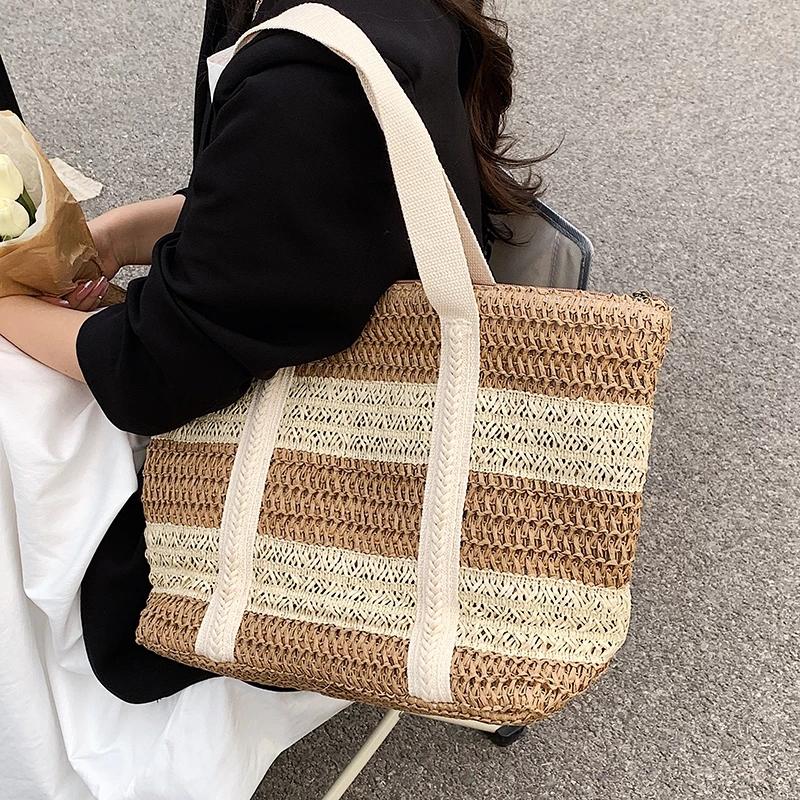 

Evening Bags Big Straw Beach Shoulder Bag Hand Woven High Capacity 2022 Summer Drawstring Casual Lady Totes Handbags PEvening EveningEvening, Khaki