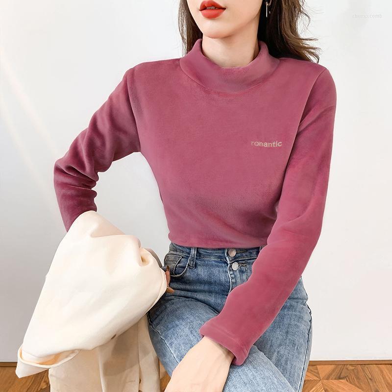 

Women' T-Shirt Double Faced Velvet Fabric Long Sleeve Top Clothing 2022 Pullovers Casual Streetwear Fall Clothes For Women High Collar, Black