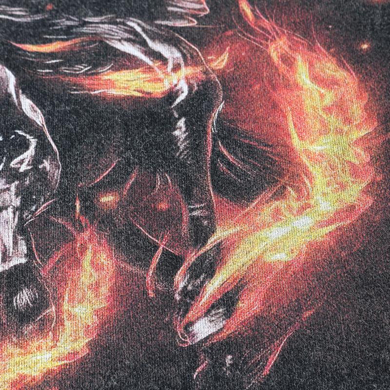 

Men' T-Shirts Summer 2022 Loose Oversized Hip Hop Short Sleeve Tees Cotton Harajuku Washed Flame Horse Print T-Shirt Men TopsMen, Black