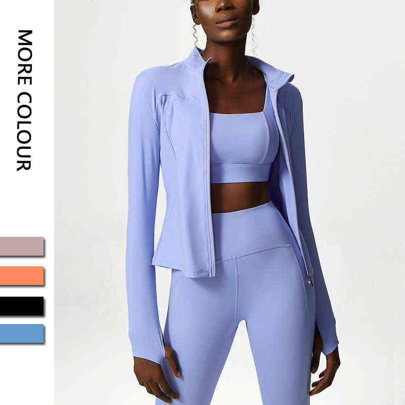 

Same Women' Yoga Clothes Fitness Sports Stand Collar Zipper Quick Drying Outdoor Leisure Long Sleeved Jacket, Blue