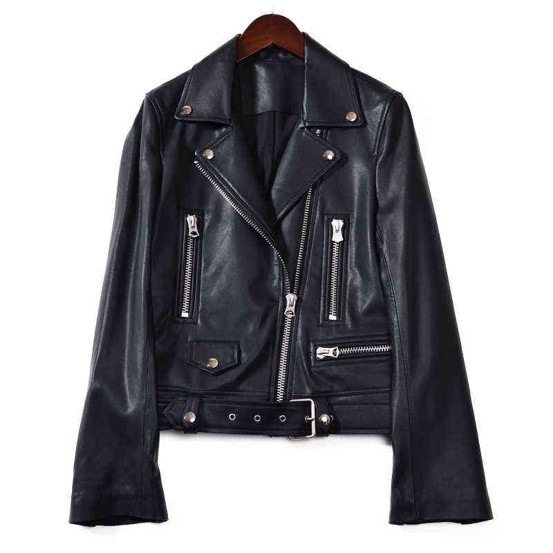 

Genuine Natural Leather Jacket Women Sheepskin Leather Jackets And Jackets Belt Zippers Women High Quality Genuine Leather Jacket J220727, Black