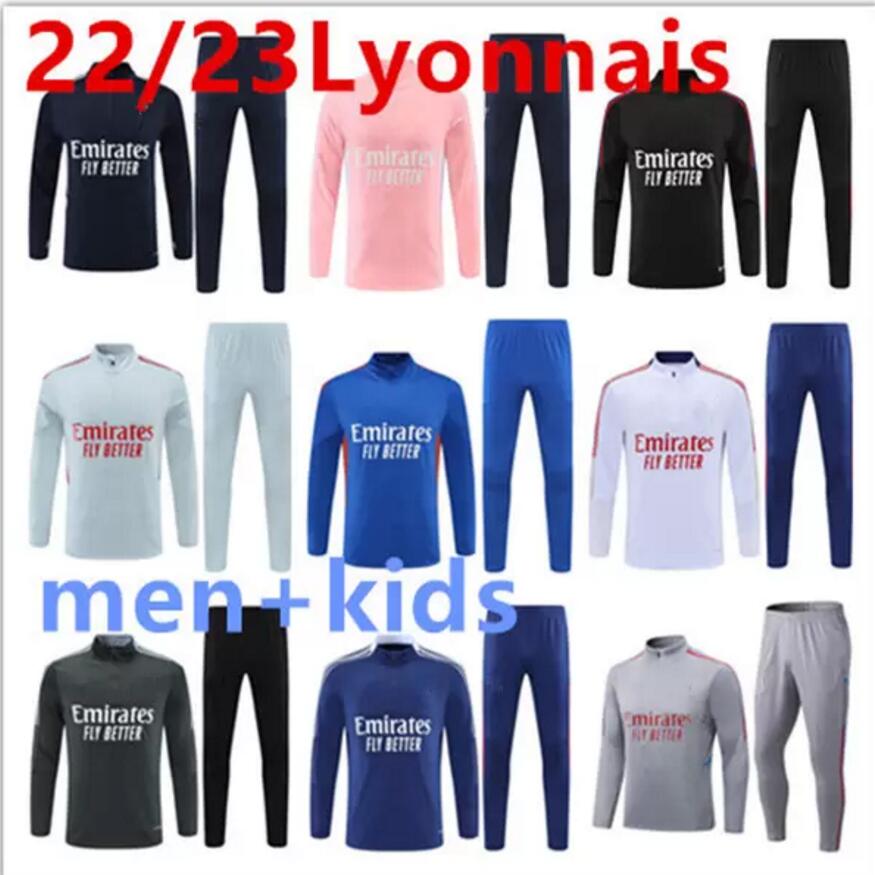 

22 23 Lyon soccer tracksuit Survetement 2022 2023 Lyonnais L.PAQUETA OL AOUAR Football training suit Jogging sets kids 10/18 adult S/2XL, Grey