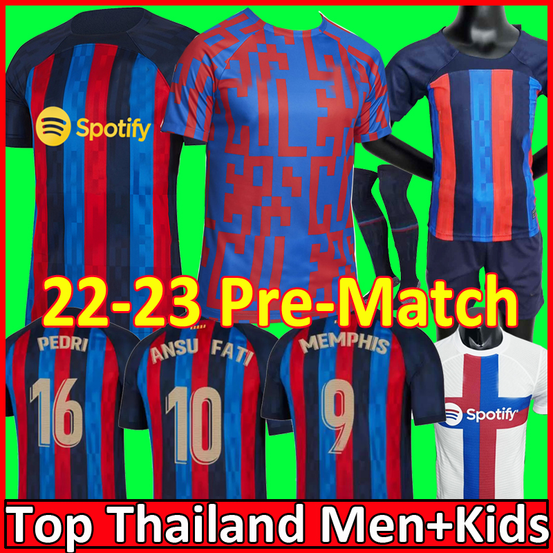

22 23 Pre Match soccer jersey MEMPHIS BARCA camiseta de futbol AUBA PEDRI ANSU FATI COUTINHO F.DE JONG DEST DAVI ALVES GAVI ADAMA Barcelona football shirts men kids kit, 23 home