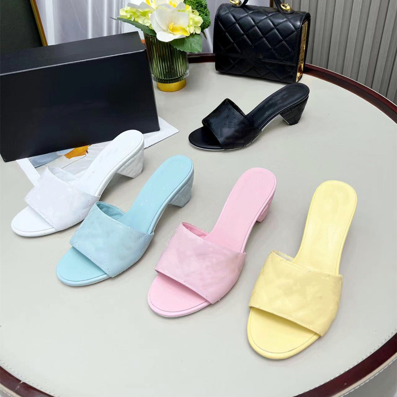 

New Designer Women's Sandals High Heel Slippers Sexy Summer Fashion Catwalk Heightening Flip-Flops Outdoor Beach Sandals 35-42 With Box Electric embroidery rhombus, Shoe box