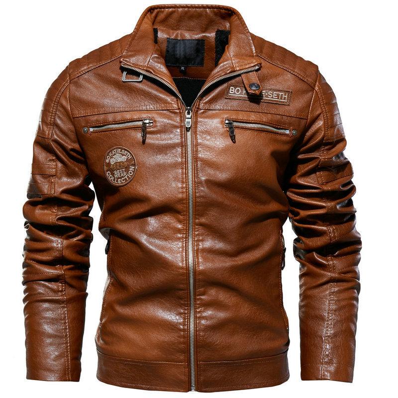 

Men's Jackets Leather Jacket Autumn And Winter Style Pu Large Size Plus Cashmere Motorcycle Suit, Black