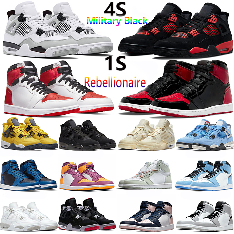 

Jumpman 4 4s Basketball Shoes Men Women Military Black Red Thunder Black Cat Tour yellow 1 1s Heritage Bred Patent Rebellionaire Sports Sneakers, 35