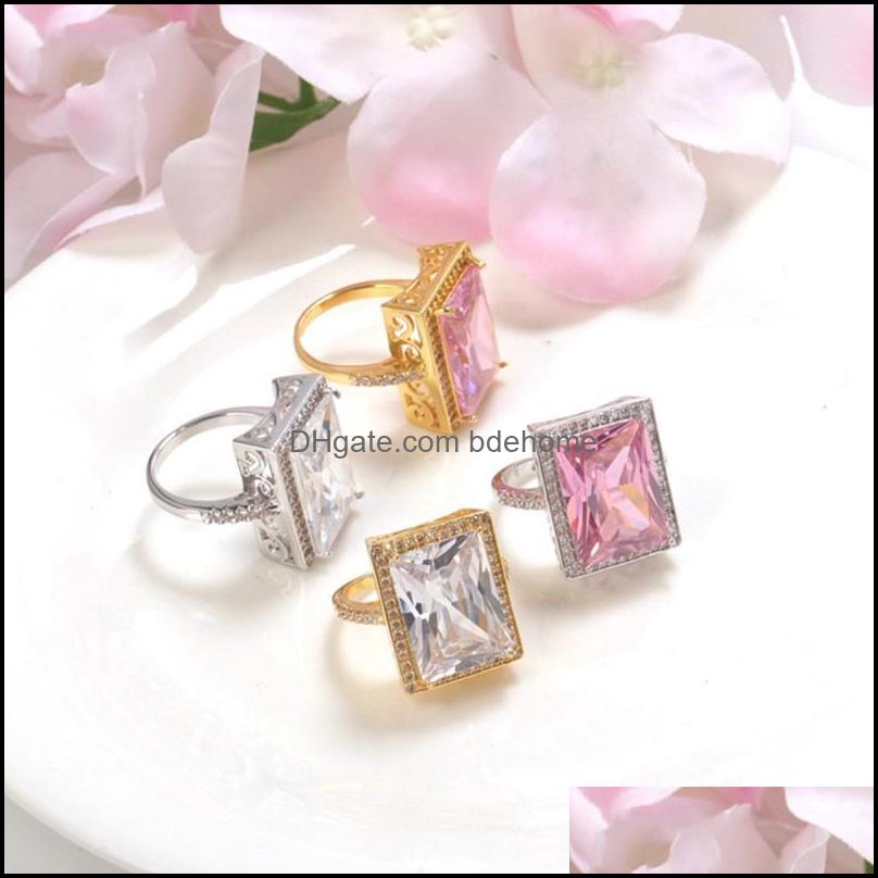 Anneaux de mariage Bijoux Nouveau Big Poire Forme Accent Pierre Rose Or Pricess Coupe Fl Cz Bande Engagment Tear Drop Y Bague Pour Femmes 1148 B3