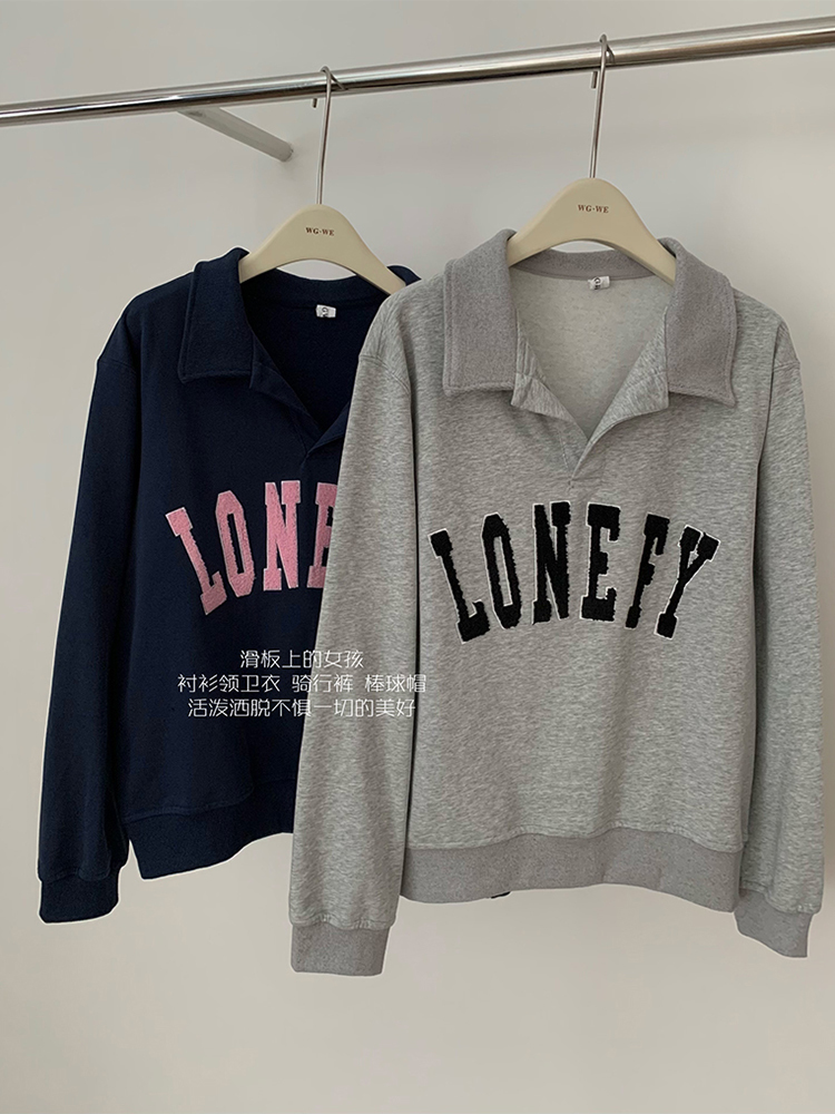 

Women's Hoodies Sweatshirts Women Autumn Winter Turndown Collar Vintage Lettered Printing Sweatshirts Loose Long Sleeve Hoodies Pullover Streetwear 220824, Blue