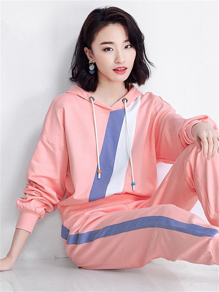 

Active Sets Sports Suits Korean Version Fashion Loose Longsleeved Sweater Casual Sportswear Twopiece Jogging Suits Women's Spring 220826, Sky blue