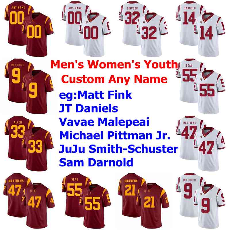 

Custom USC Trojans Jerseys Mens Womens Smith-Schuster Jersey Sam Darnold Su'a Cravens O.J Simpson Red College Football Jerseys Stitched, Youth white