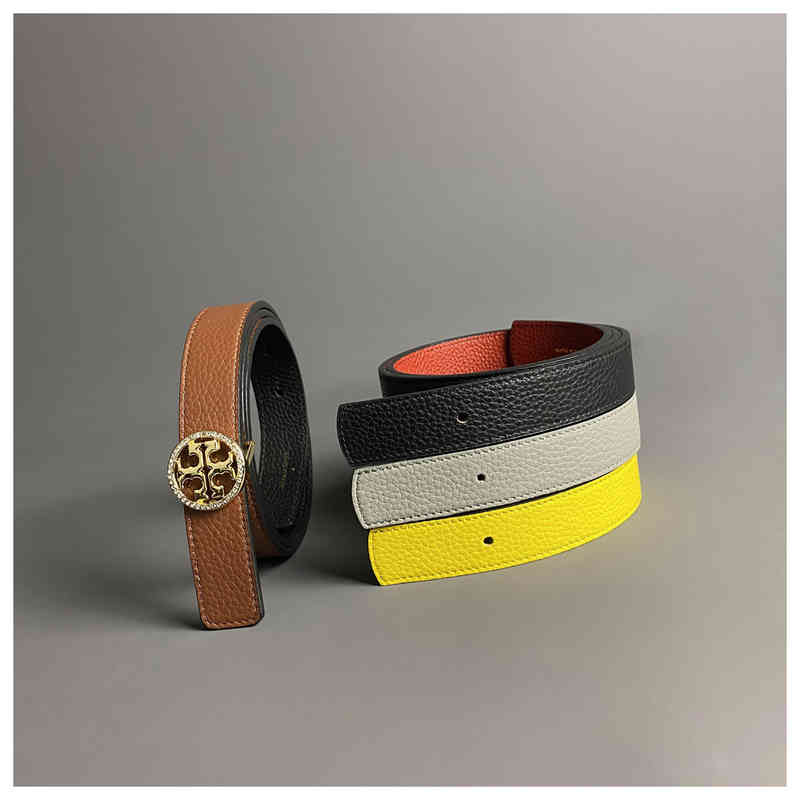 

inlaid diamond TB mooth gold buckle women' oft leather belt in tyle veratile temperament double-ided women, Black
