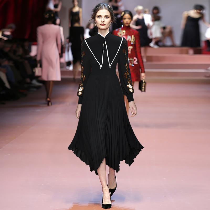 

Casual Dresses Runway Black Long Sleeve Embroidered Dress Women' 210122LJ02