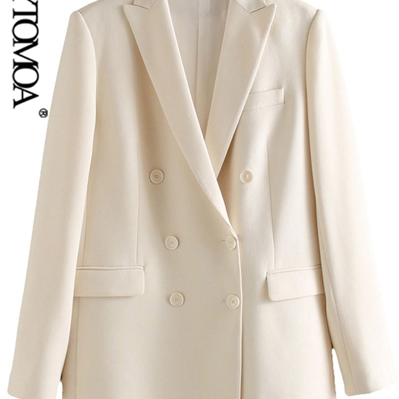 

KPYTOMOA Women Fashion Double Breasted Office Wear Blazer Coat Vintage Long Sleeve Pockets Female Outerwear Chic Tops 220402, As picture
