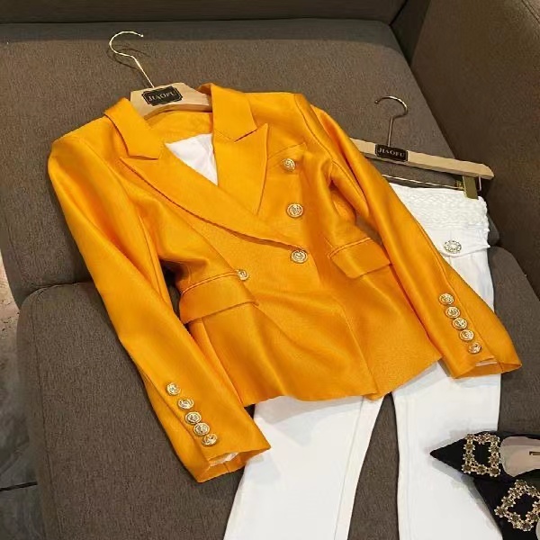 B073 Womens Suits designer Blazers Tide Brand High-Quality Retro Fashion Pure color Series Suit Jacket Lion Double-Breasted Slim Plus Size Women&