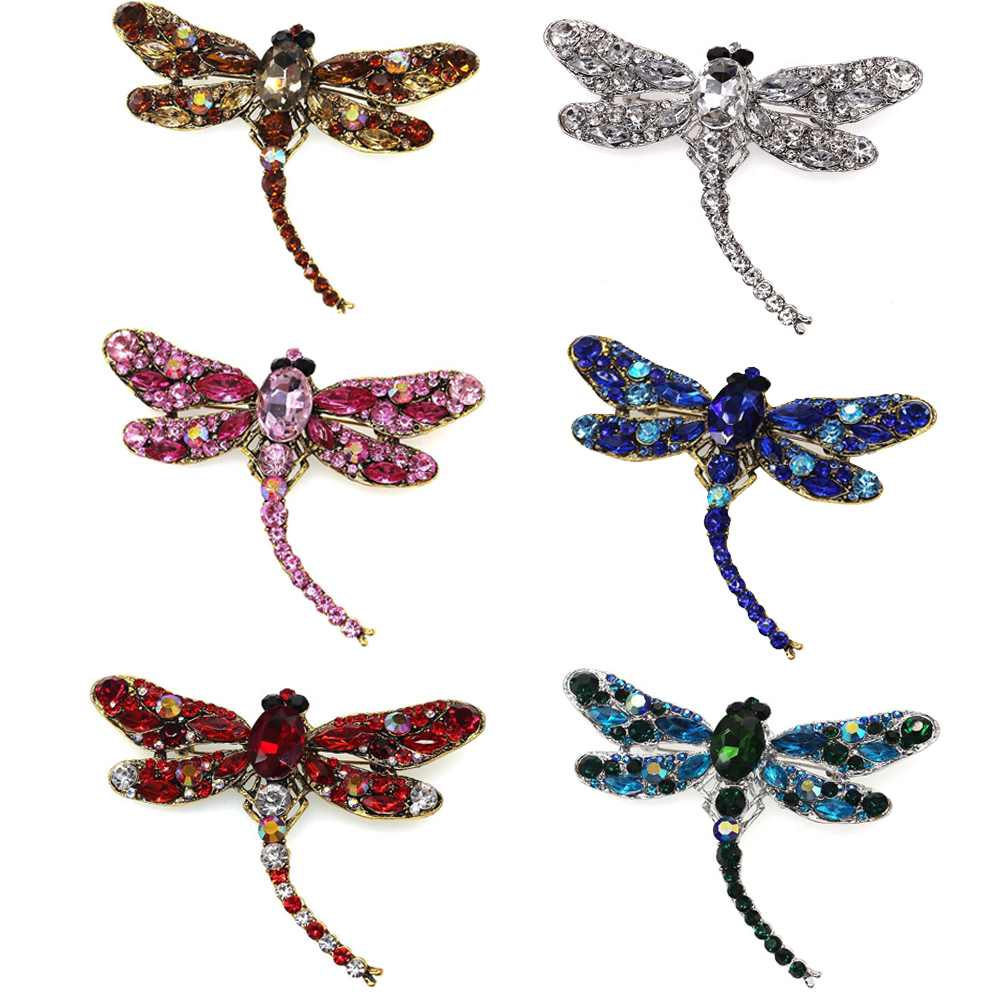 

20 Pcs/Lot Large Crystal Rhinestone Brooch Animal Multicolor Big Dragonfly Insect Pins Women Men Brooches Pin