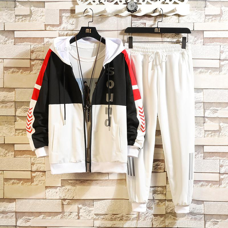 

Tracksuits Men Men's 2 Pieces Sets Cardigan SweatshirtsLong Pants Autumn Loose Casual Jackets And Size 3XL, White