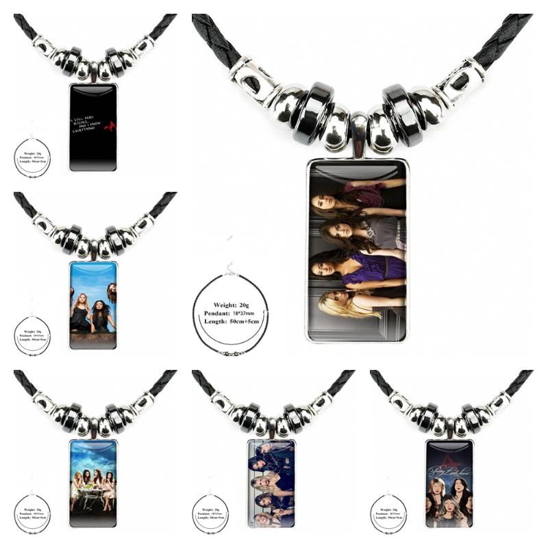 

Pendant Necklaces European For Child Pretty Little Liar Glass Cabochon Necklace Rectangle Fashion Black Hematite
