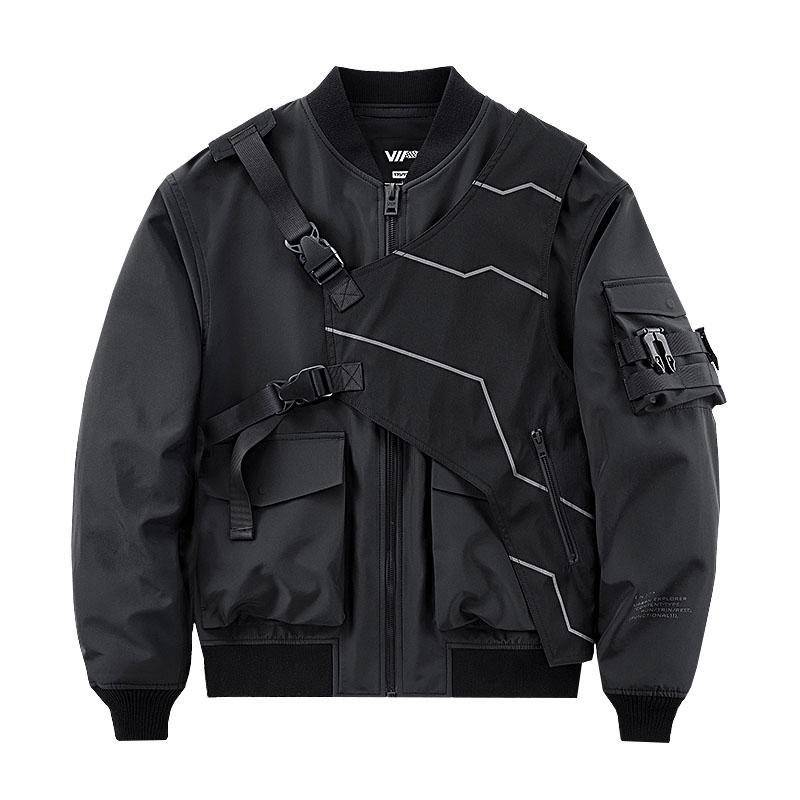 

Men's Jackets Mcikkny Men Black Techwear Streetwear Casual Bomber Detachable Vest Military Cargo Outwear Coats Hip HopMen's