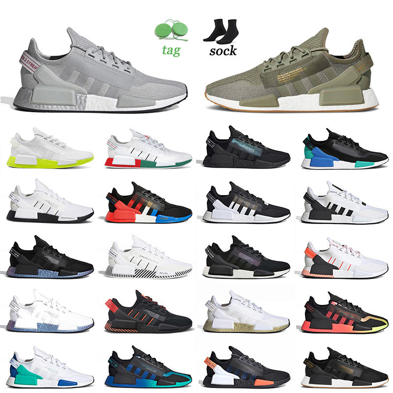 

Shoes High Quality NMD R1 V2 Running Grey Sliver Metallic Aqua Mexico City Triple Red Bright Volt Mens Women Sneakers, C55 36-45 white black