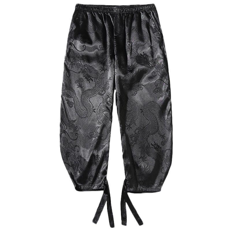 

Men's Pants Ice Silk Cropped Trousers With Legs Men's Summer Thin Quick-drying Casual Embroidered Chinese Style Loose Harem PantsMen's, White