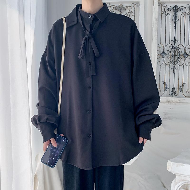 

Men's Casual Shirts Spring Men's Suit Collar 4 Color Coat Long Sleeve Loose Hawaiian Shirt Streetwear Fashion S-3XLMen's, Black