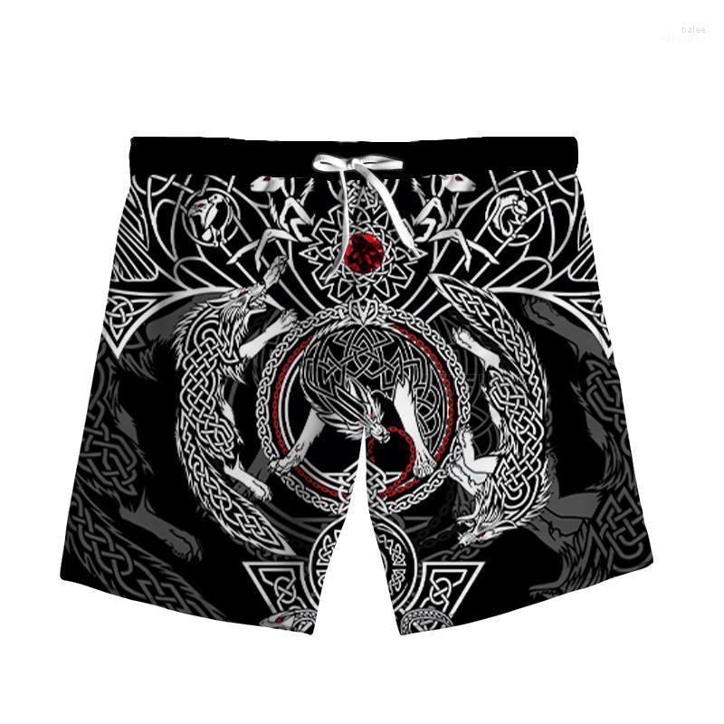 

Men' Shorts Fashion 3D Print Viking Tattoo Woman Men Summer Beach Loose Casual Pants Polyester V8Men, Mult-4