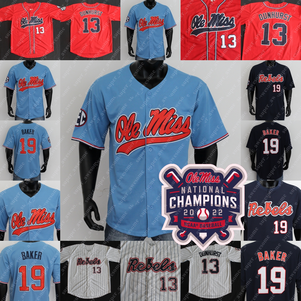 

2022 Champions Ole Miss Rebels Baseball Jersey TJ McCants Jacob Gonzalez Peyton Chatagnier Tim Elko Kevin Graham Judd Utermark Hayden Dunhurst Cael Baker Lance Lynn, Women light blue