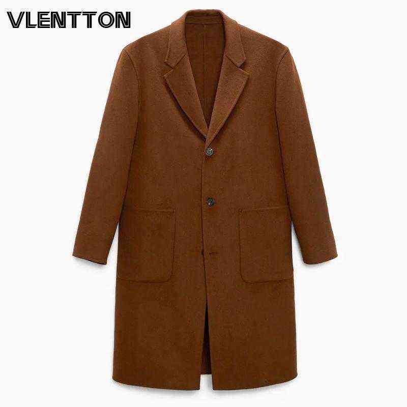 

Men's Wool & Blends 2021 Autumn Winter Men Fashion Vintage Double-sided Coat Casual Pockets Solid Long Warm Woolen Outwear Man T220810, Photo color