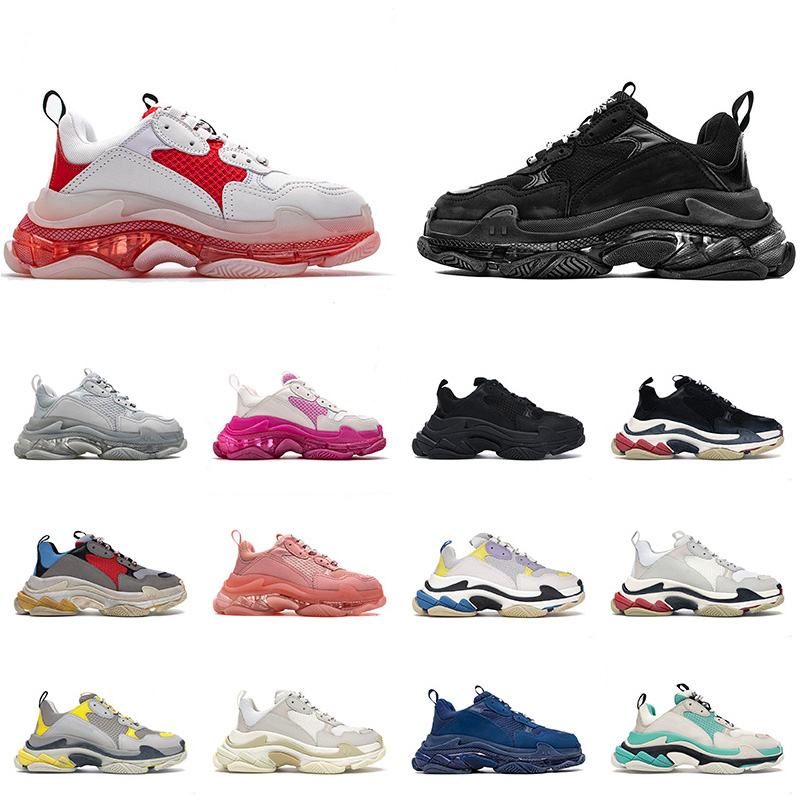 

Clear Sole Black White Triple S Men Women Flat Running Shoes Paris 17FW Crystal Bottom Platform Vintage Designer Balencs Jogging Sneakers Trainers 36-45, D37 36-40 clear sole white green pink