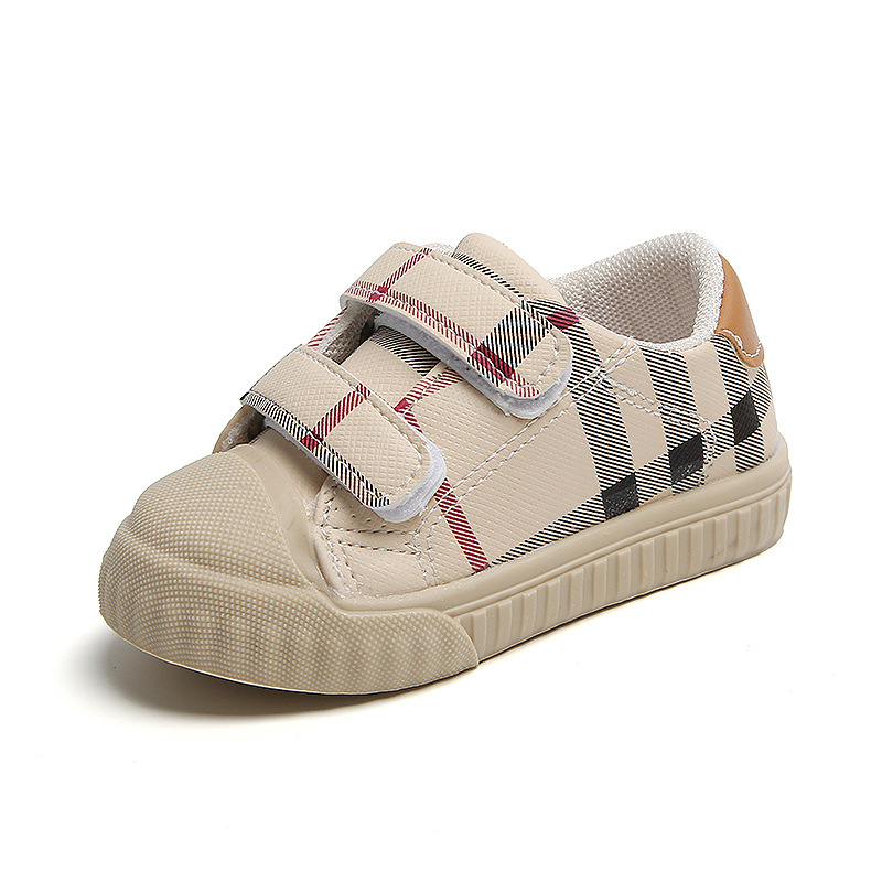 

New Children Sneakers Boys Canvas Shoes Girls Casual Shoes Kids Baby Breathable Running Shoes Plaid Sneaker, Beige
