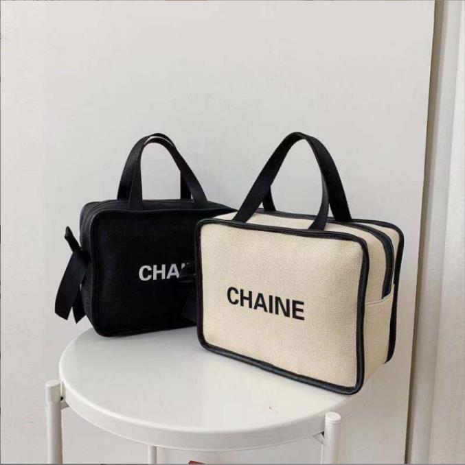 

Design fashion portable travel washing cosmetic bag large capacity storage canvas Korean lunch box handbag, Black