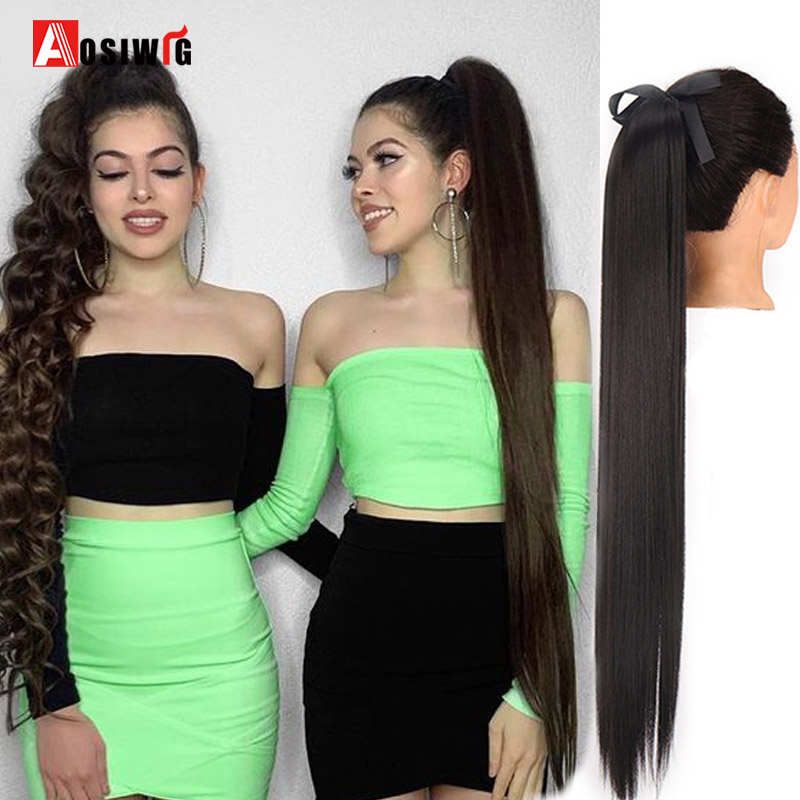 Costume Accessories AOSI Super Long Straight Women Ponytail Synthetic Drawstring Pony Tail Clip In Hair Extensions Black Brown Girls Heat Re-image-772762597