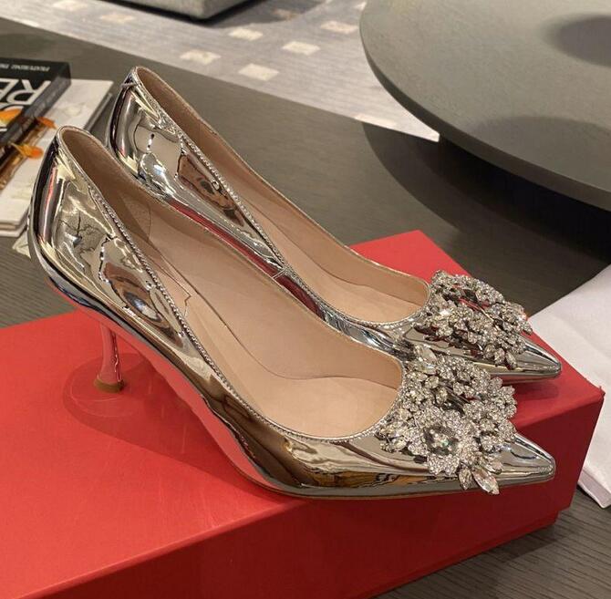 

Women brand pumps Flower Shoes Strass luxury dress manolos blahniks shoes sandal Hangisi embellished satin pump lady's wedding party gift with box