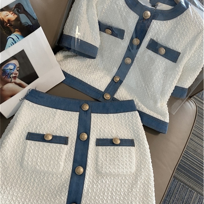 

Summer Women' White Suit with Skirt Fashion Age-reducing French Elegant Casual Short Sleeved Shirt Short Skirt 2 Piece Set 220510