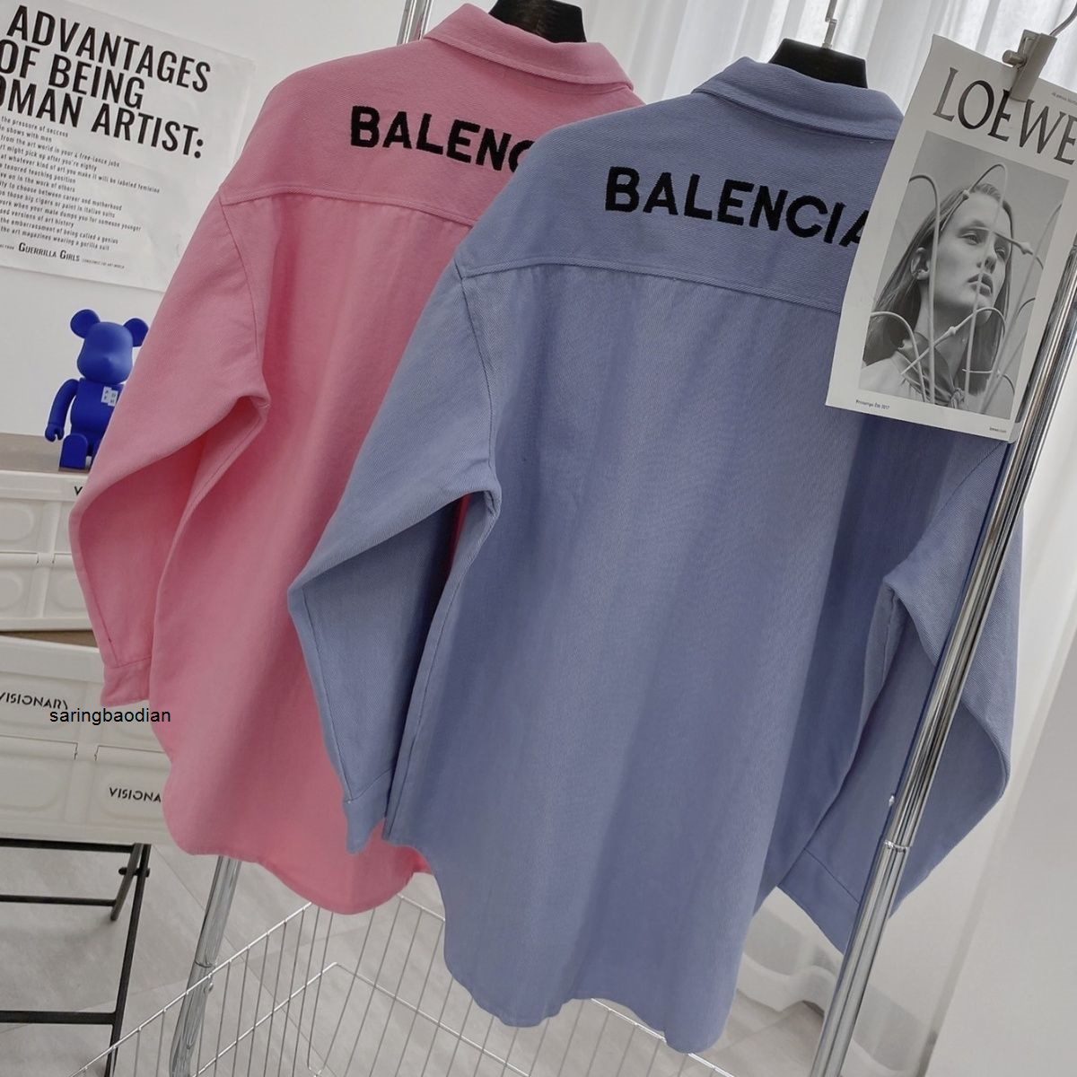 

balencaigass hooded jacket for mens Correct version of Paris 22s spring and summer new back letter long sleeve denim shirt coat Unisex coats, Lilacinus