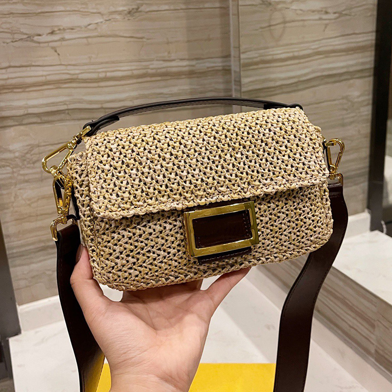 

Designer Women Straw Baguette Shoulder Bag Vintage Fashion Knitting Handbags Canvas Print Lining Crossbody Handbag Luxurys Designers Bags, Specification selection