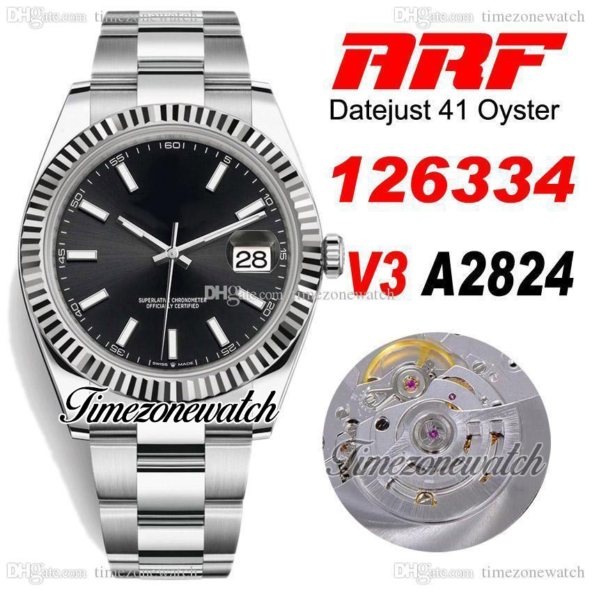 

ARF V3 41 126334 ETA A2824 Automatic Mens Watch Fluted Bezel Black Stick Dial 904L OysterSteel Bracelet With Warranty Card Super Edition Timezonewatch R07, Custom warranty card