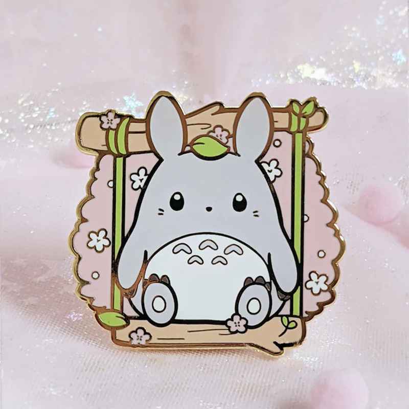 

Cute Gray Bunny Sakura Cherry Blossom Hard Enamel Pin Cartoon Kawaii Totoro Brooch Accessories Anime Fans Collect Badge Jewelry, As picture