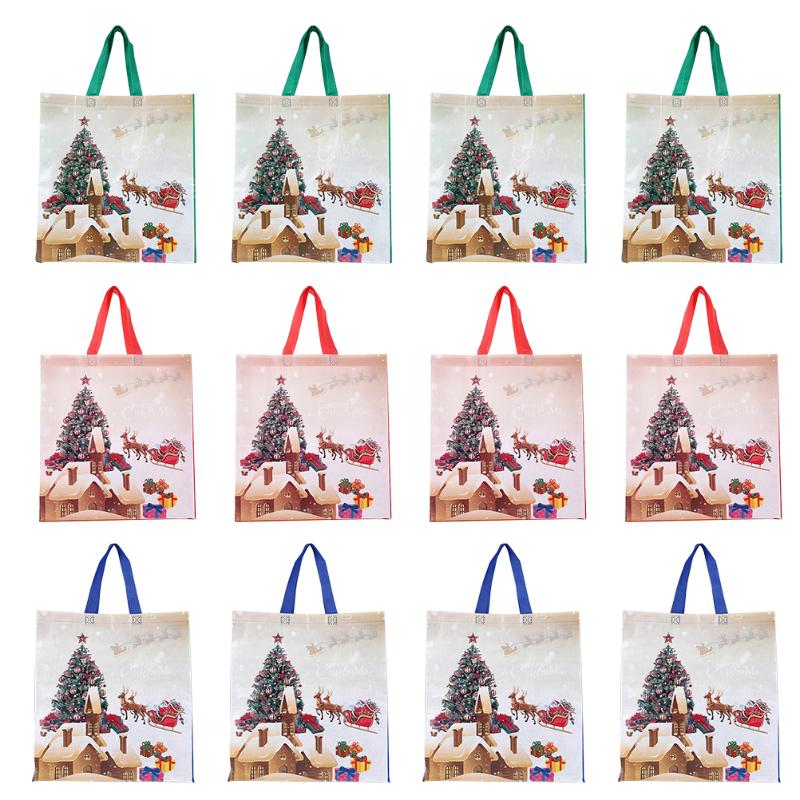 

Gift Wrap 12pcs Christmas Non-Woven Bags Large Tote With Handles Reusable Bag