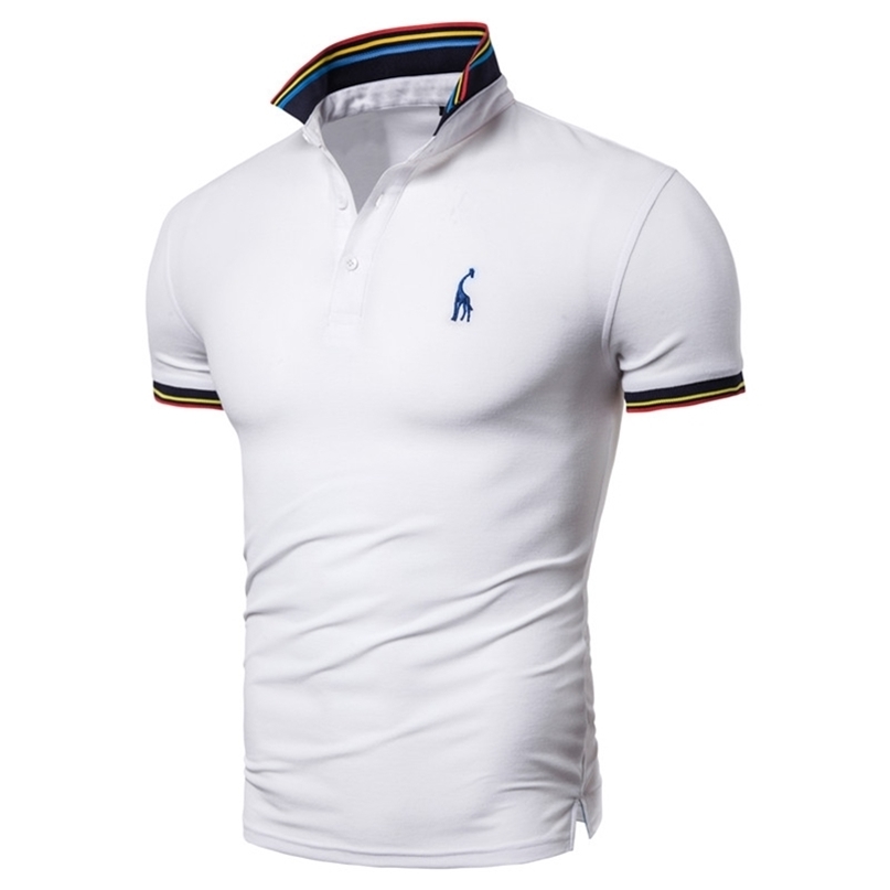 

Drop Summer Cotton Polo Men Solid Deer Embroidery Short Sleeve Shirt Fashion Giraffe s Shirts 220606, White