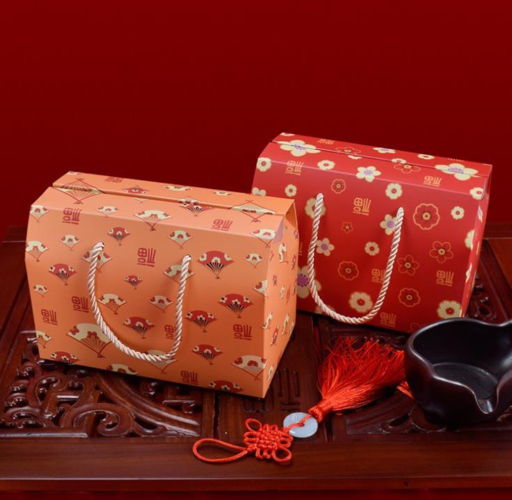 

Gift Wrap Party Box Kraft Paper Candy Tote Bag Fruit Nut Food Packaging Chinese Year Decoration Favors SN4269