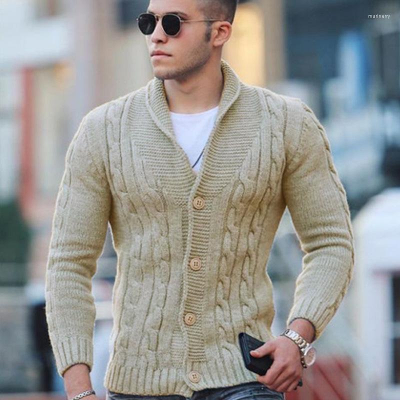 

Men' Sweaters Autumn Men' Fashion Lapel Solid Color And V-neck Button Slim SweaterMen' Mari22, White