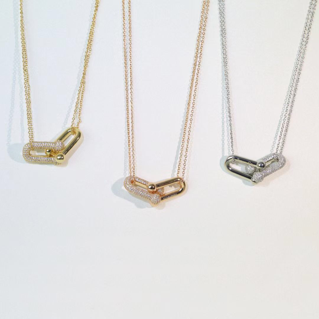 

2022 Top quality Charm pendant necklace with double oval shape connect and diamond stud earring for women wedding jewelry gift have box stamp PS4964