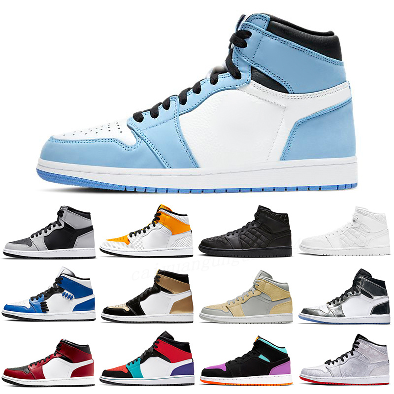 Men 1 Basketball shoes Women 1s OG University Blue Patent Panda dark Mocha bred shadow UNC twist Smoke Grey mens women Sports Sneakers trainers E